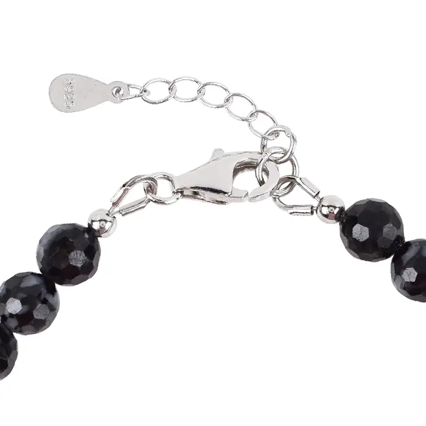 Bracelet en Gabbro (Mystic Merlinite), boules de 06mm, facettes, rhodié | Marco Schreier