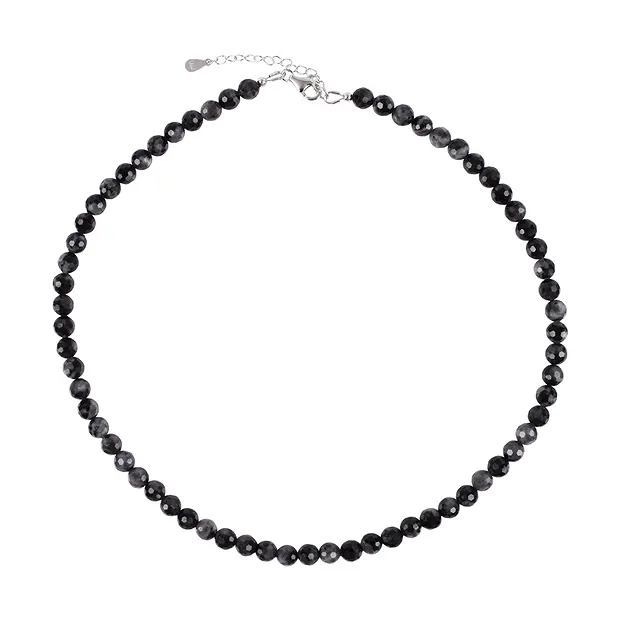 Bracelet en Gabbro (Mystic Merlinite), boules de 06mm, facettes, rhodié | Marco Schreier