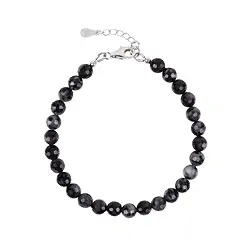 0635659061 Bracelet en Gabbro (Mystic Merlinite), boules de 06mm, facettes, rhodié | Marco Schreier