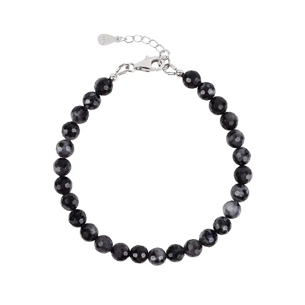 Bracelet en Gabbro (Mystic Merlinite), boules de 06mm, facettes, rhodié | Marco Schreier