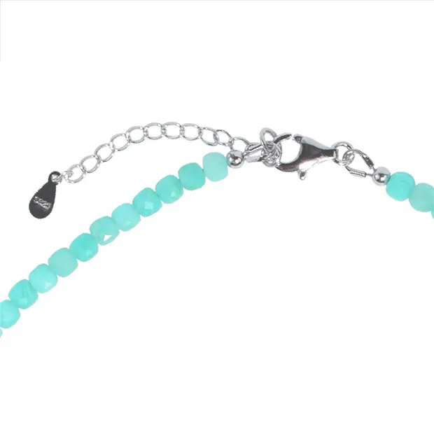 Necklace Amazonite, cube (4mm), faceted, rhodiniert, extension chain | Marco Schreier