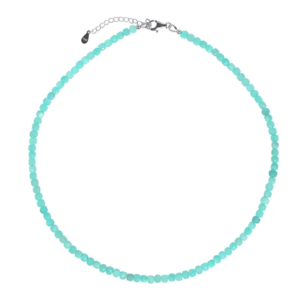 Necklace Amazonite, cube (4mm), faceted, rhodiniert, extension chain | Marco Schreier