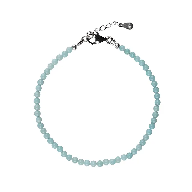 Bracelet en Amazonite, boules rondes de 3mm, Chaîne d'extension, rhodié | Marco Schreier