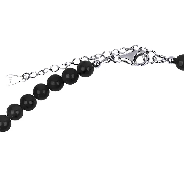 Kette Schungit (stab.), Kugeln (6mm), rhodiniert, Verlängerungskettchen | Marco Schreier