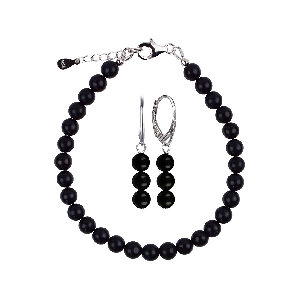 Collana Shungite (stab.), perline (6 mm), rodiato, catena di estensione | Marco Schreier