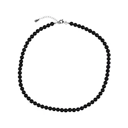 0643212206 Shungite necklace (stab.), beads (6mm), rhodiniert, extension chain | Marco Schreier