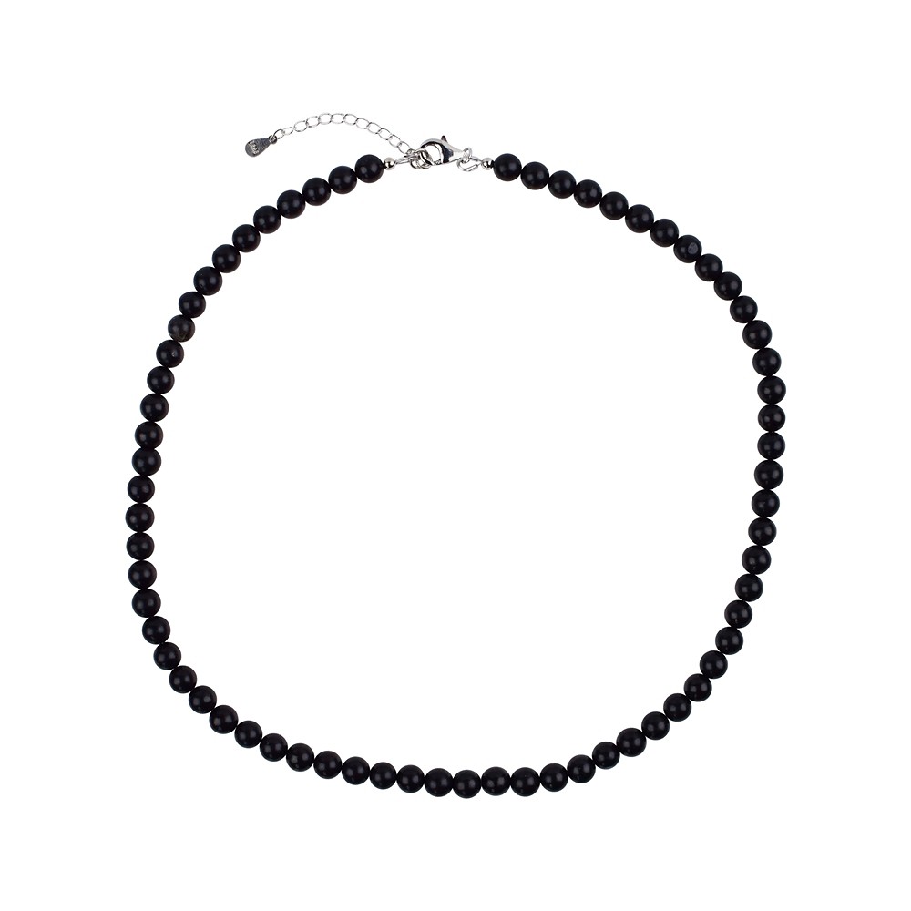 Collana Shungite (stab.), perline (6 mm), rodiato, catena di estensione | Marco Schreier