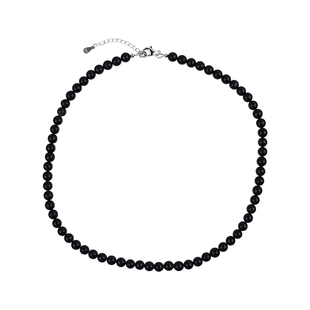 Chaîne Shungite (stab.), boules (6mm), rhodié, Chaîne d'extension | Marco Schreier