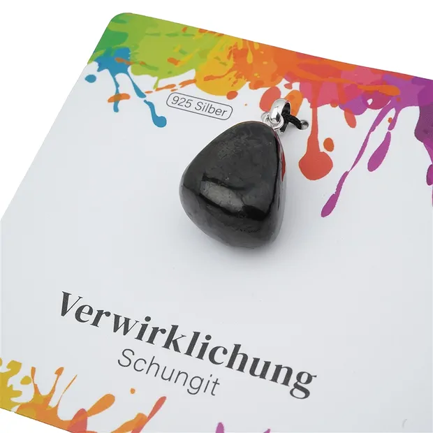 Pendentif Shungite (stab.), Pierre roulée petite, rhodié | Marco Schreier