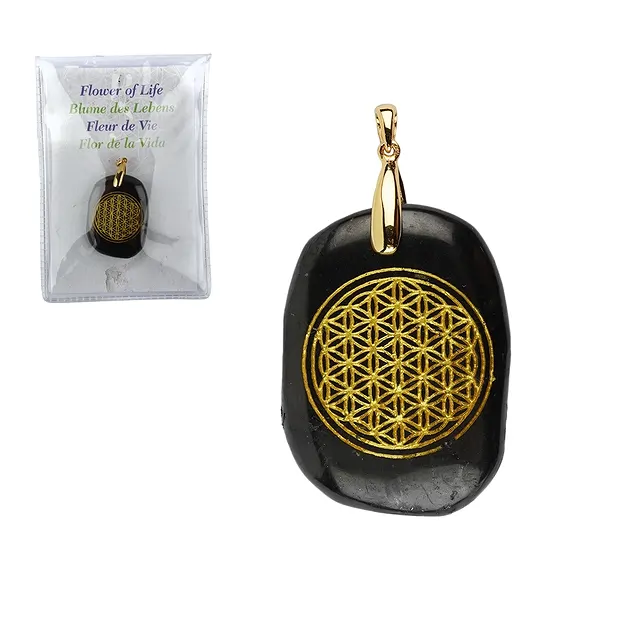 Ciondolo Fiore della vita Shungite (stab.), argento 925 placcato oro | Marco Schreier
