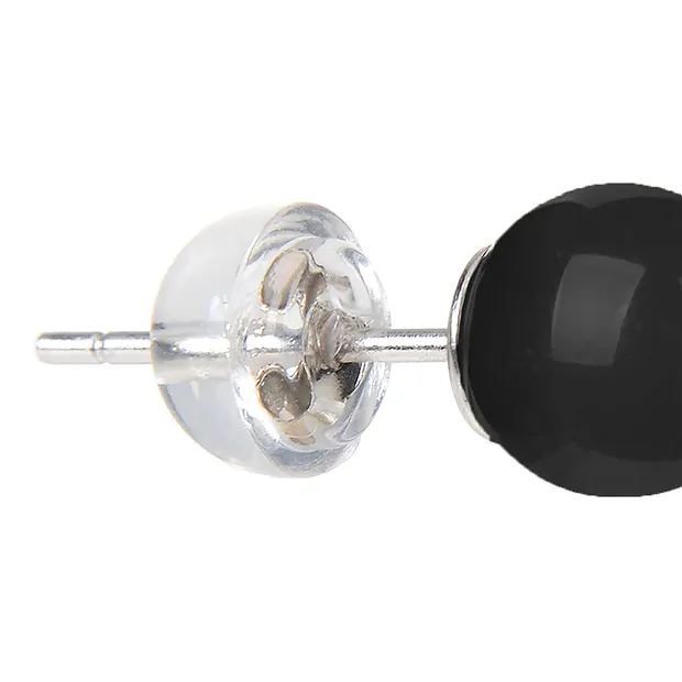 Ohrstecker Schungit (stab.), Kugel, 8mm, rhodiniert | Marco Schreier