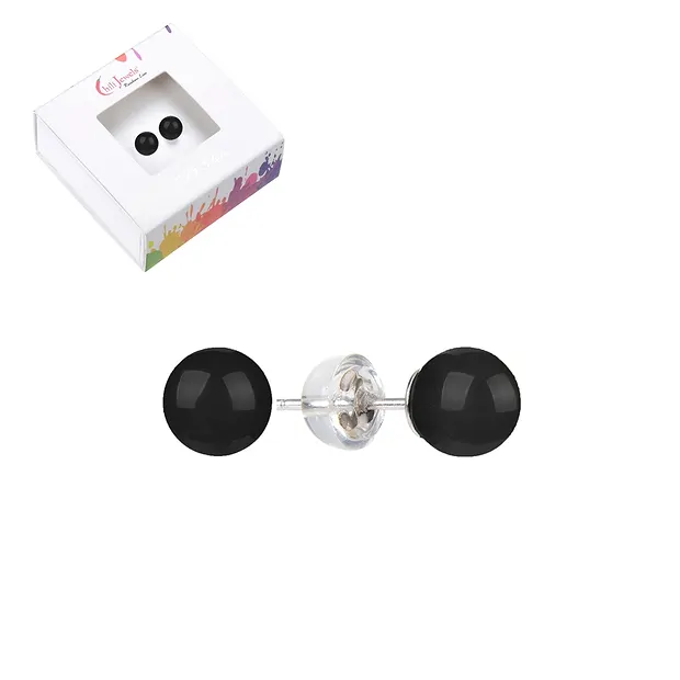 Clous d'oreilles Shungite (stab.), boule, 8mm, rhodié | Marco Schreier