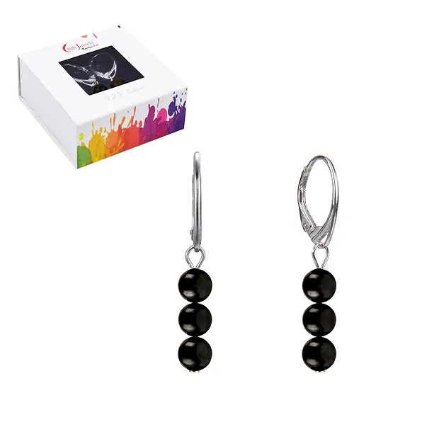 Earrings Shungite (stab.), 6mm beads, rhodiniert | Marco Schreier