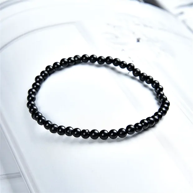 Bracelet, Shungite (stab.), 04mm beads | Schreier gems, healing stones & jewelry