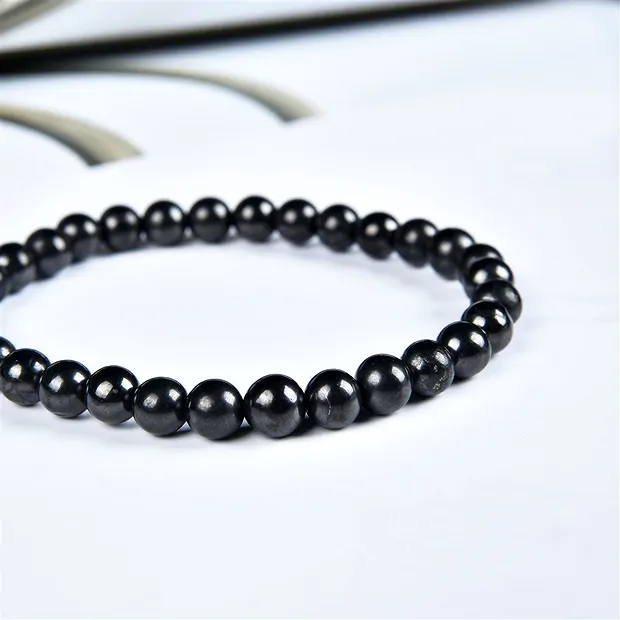 Pulsera, Shungita, cuentas 06mm | piedras preciosas, piedras curativas y joyería