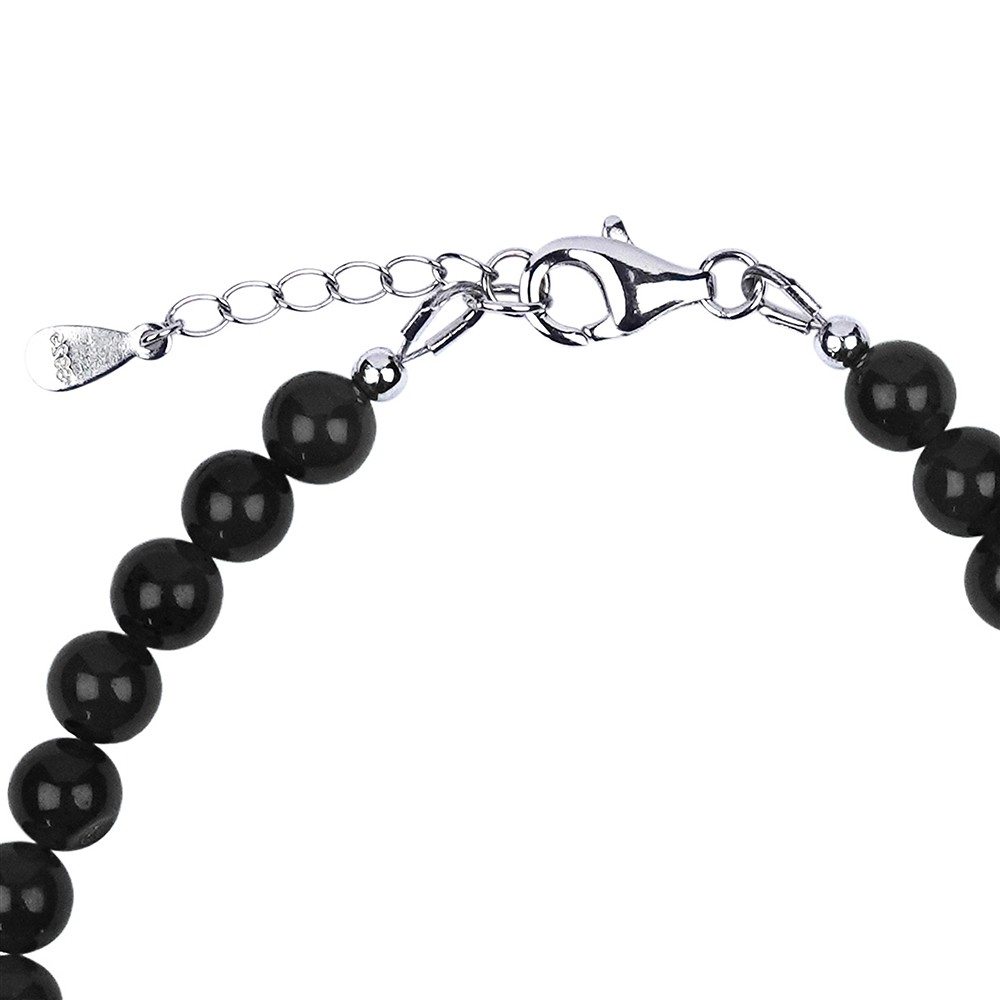 Bracelet Shungite (stab.), 6mm beads, extension chain, rhodiniert | Marco Schreier