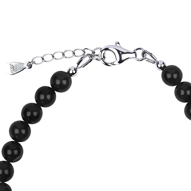 Armband Schungit (stab.), Kugeln (6mm), rhodiniert | Marco Schreier