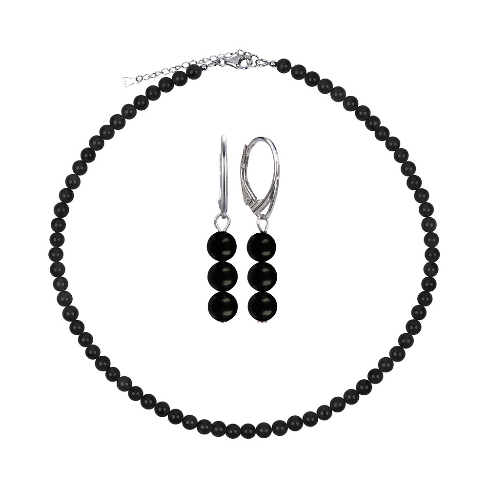 Bracelet Shungite (stab.), 6mm beads, extension chain, rhodiniert | Marco Schreier