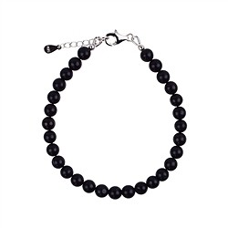 0643259060 Bracelet Shungite (stab.), 6mm beads, extension chain, rhodiniert | Marco Schreier