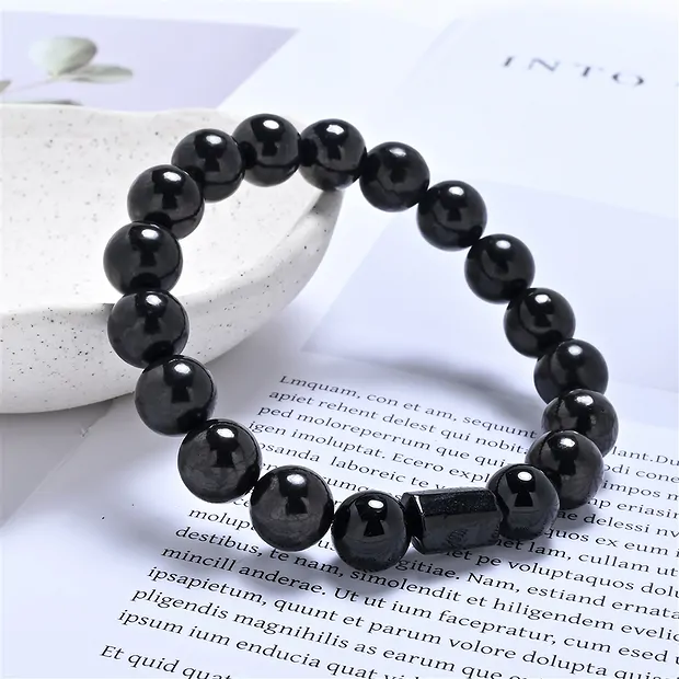 Bracelet, Shungite (stab.), Schorl, boules 10mm | Marco Schreier