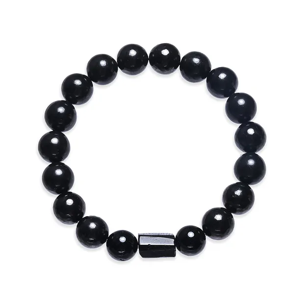 Bracelet, Shungite (stab.), Schorl, boules 10mm | Marco Schreier