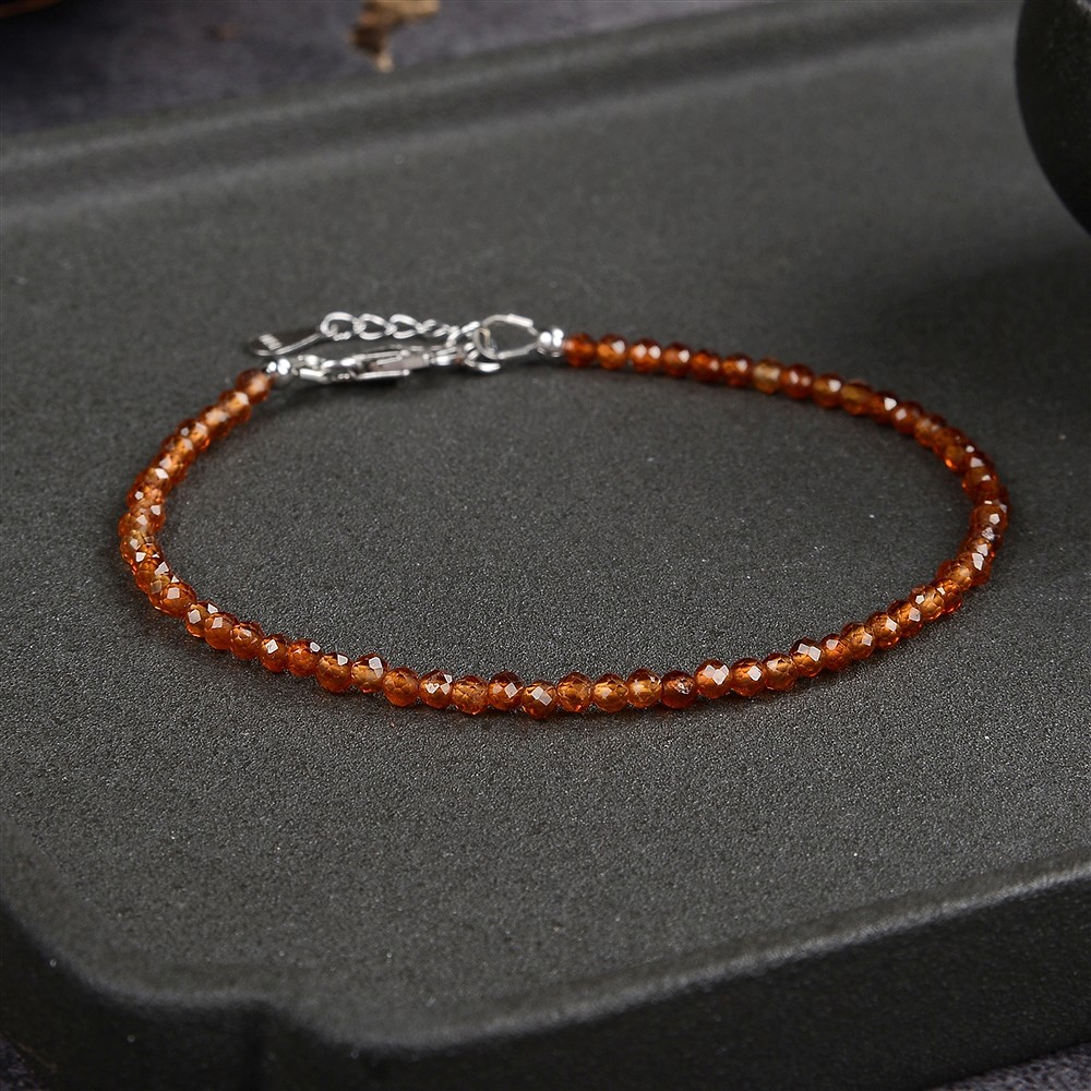 Pulsera granate (granate madarina), cuentas de 3 mm, facetado, rodinado, cadena extensible | Marco Schreier
