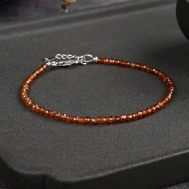 Armband Granat (Madarinengranat), 3mm-Kugeln, facettiert, rhodiniert, Verlängerungskettchen | Marco Schreier