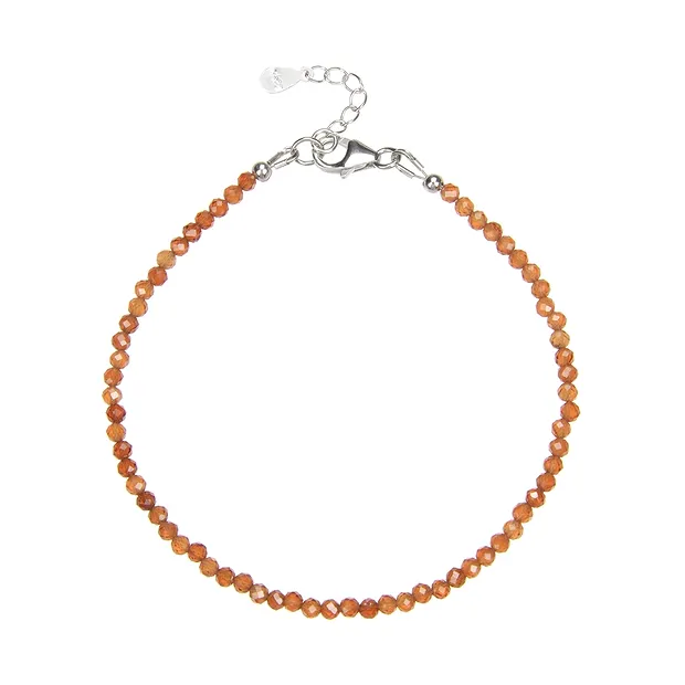 Armband Granat (Madarinengranat), 3mm-Kugeln,  facettiert, rhodiniert, Verlängerungskettchen | Marco Schreier