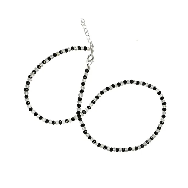 Button faceted necklace, Spinel (black) with Rock Crystal, 4mm/45cm | Marco Schreier