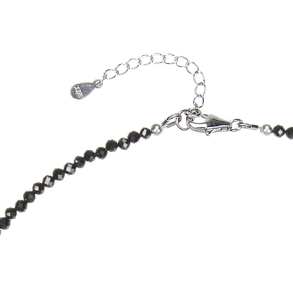 Necklace Spinel (black) beads (3mm), faceted rhodiniert, extension chain | Marco Schreier