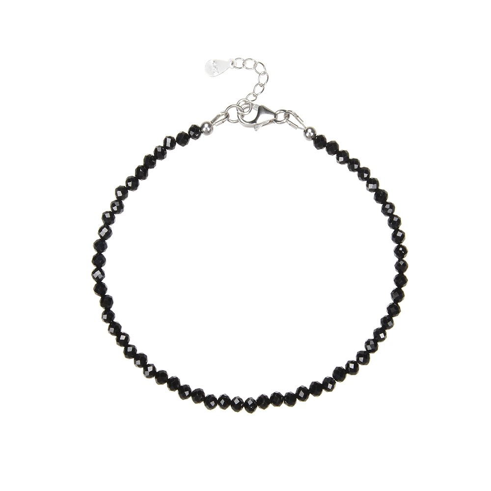 Necklace Spinel (black) beads (3mm), faceted rhodiniert, extension chain | Marco Schreier