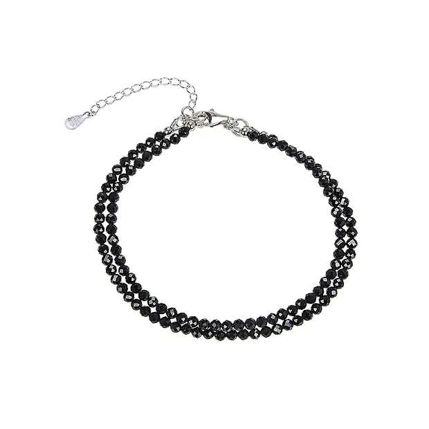 Kette Spinell (schwarz), 3mm-Kugeln facettiert, zweireihig, rhodiniert | Marco Schreier