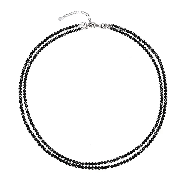 Kette Spinell (schwarz), 3mm-Kugeln facettiert, zweireihig, rhodiniert | Marco Schreier