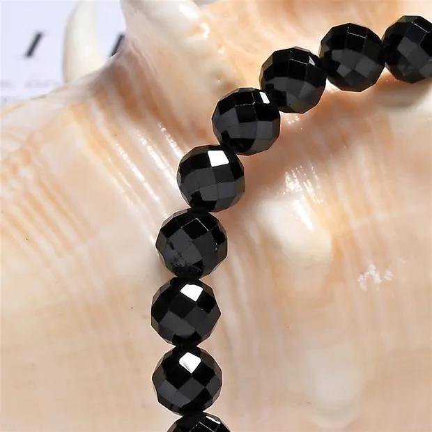 Bracelet, Spinel (black), 06mm beads, faceted | wholesaler gems & healing stones