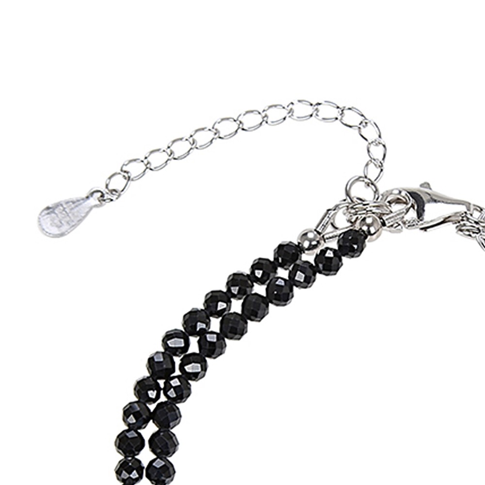 Bracciale di Spinello (nero), perle sfaccettate da 3 mm, doppia fila, rodiato | Marco Schreier