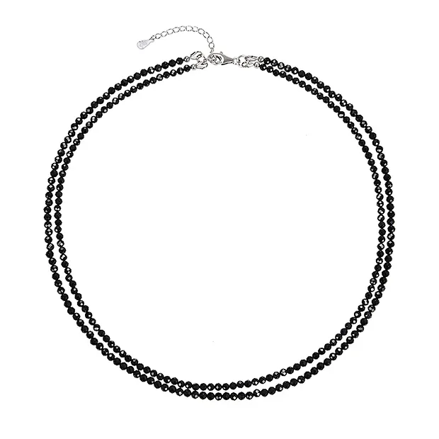 Pulsera Espinela (negra), cuentas facetadas de 3 mm, doble hilera, rodinada | Marco Schreier
