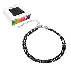 0645759028 Bracelet Spinel (black), 3mm beads faceted, double-row, rhodiniert | Marco Schreier