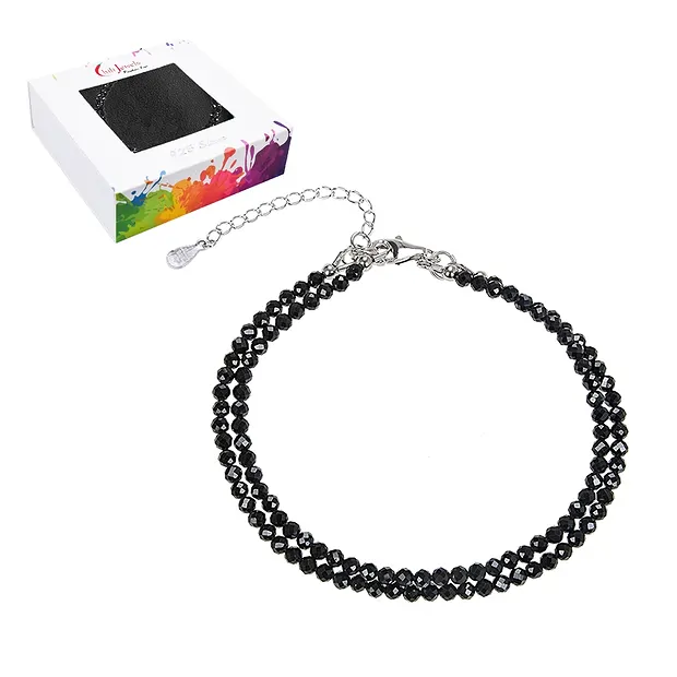 Pulsera Espinela (negra), cuentas facetadas de 3 mm, doble hilera, rodinada | Marco Schreier