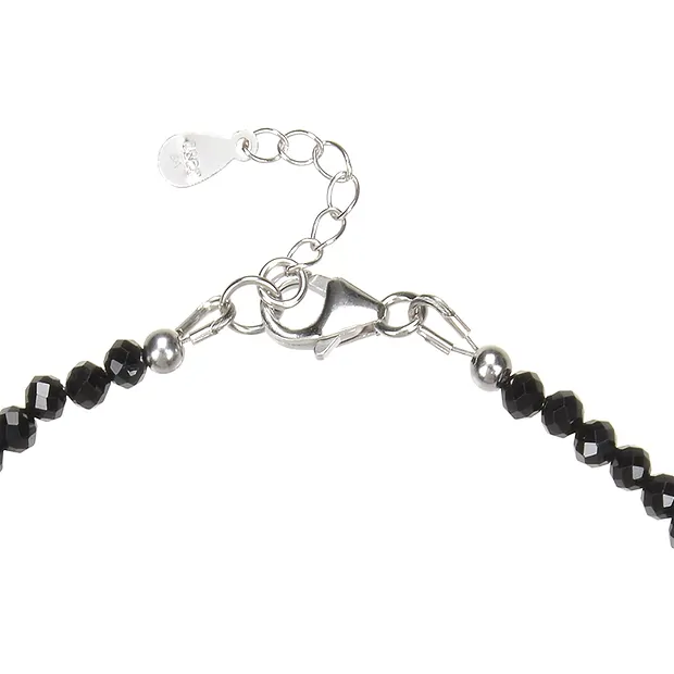Bracciale perle di Spinello (nero) (3 mm), sfaccettate, rodiate, catena di estensione | Marco Schreier