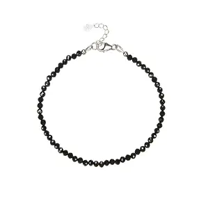 Bracelet Spinel (black), beads (3mm), faceted, rhodiniert | Marco Schreier