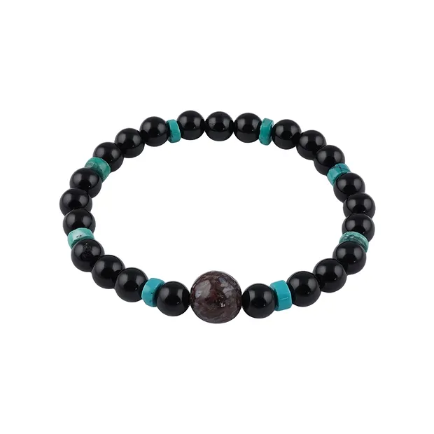 Bracelet, Onyx (dyed), Turquoise, dinosaur bone, 14cm (for children) | Marco Schreier