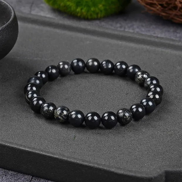 Bracelet, Pyrite in slate, 08mm beads | wholesale gems, healing stones & jewelry