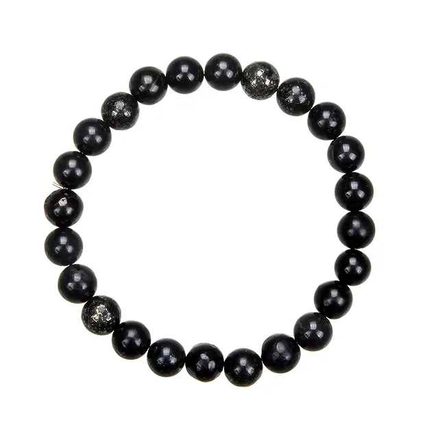 Bracelet, Pyrite in slate, 08mm beads | wholesale gems, healing stones & jewelry