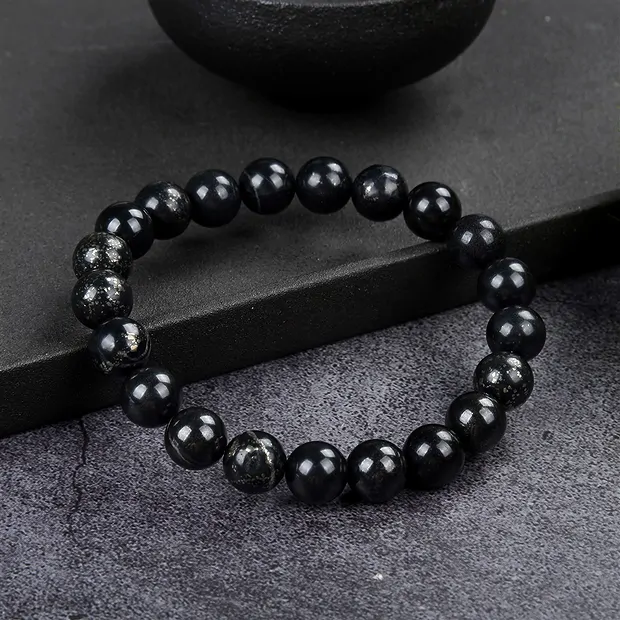 Bracelet, Pyrite in slate, 10mm beads | wholesale gems, healing stones & jewelry