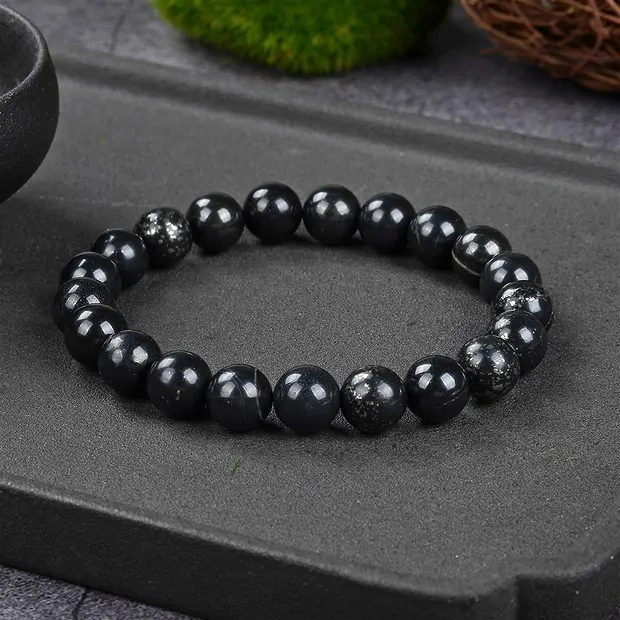 Bracelet, Pyrite in slate, 10mm beads | wholesale gems, healing stones & jewelry