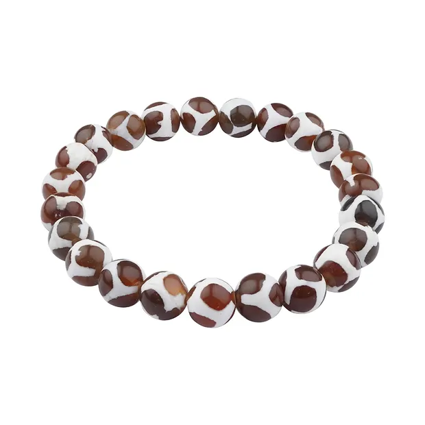 Bracelet, Agate brune (teintée), 08mm boules, motif de football | Marco Schreier