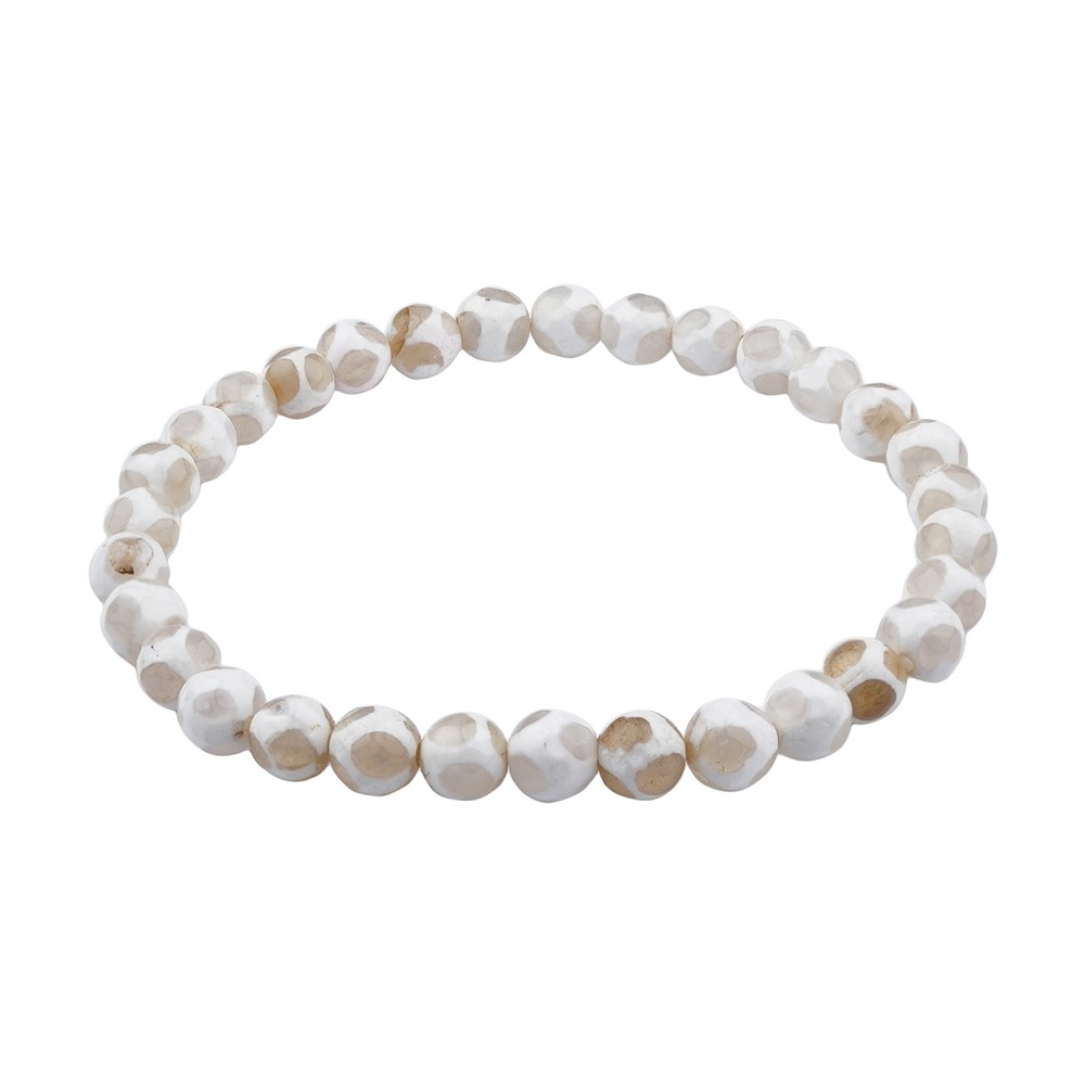 Bracelet, Agate (white/cream), 06mm beads, faceted | Marco Schreier