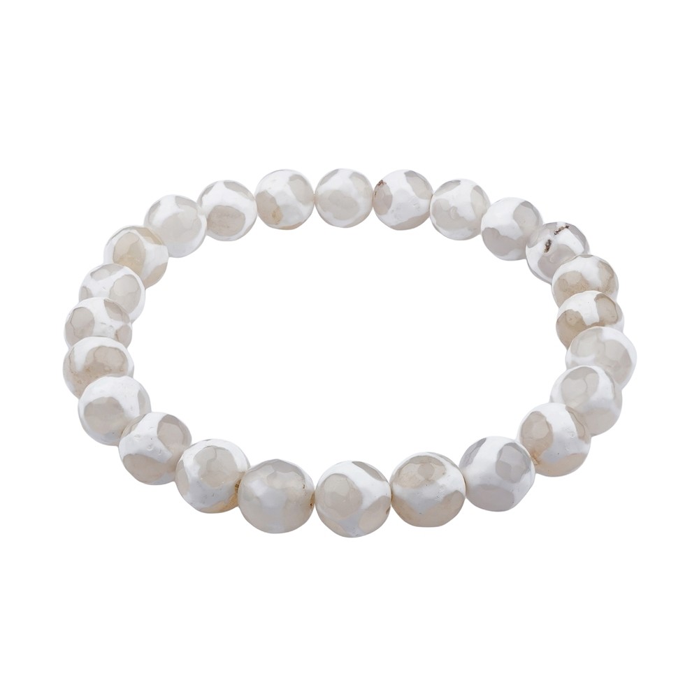 Bracelet, Agate (blanche/crème), 08mm boules, facettées | Marco Schreier