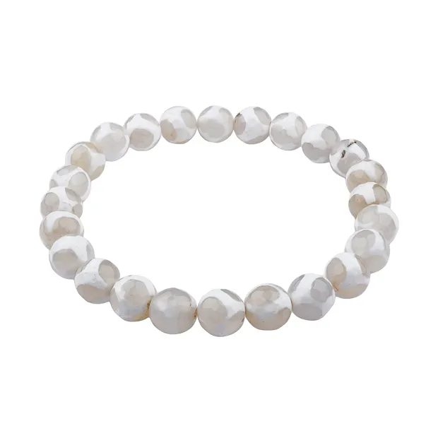 Bracelet, Agate (white/cream), 08mm beads, faceted | Marco Schreier