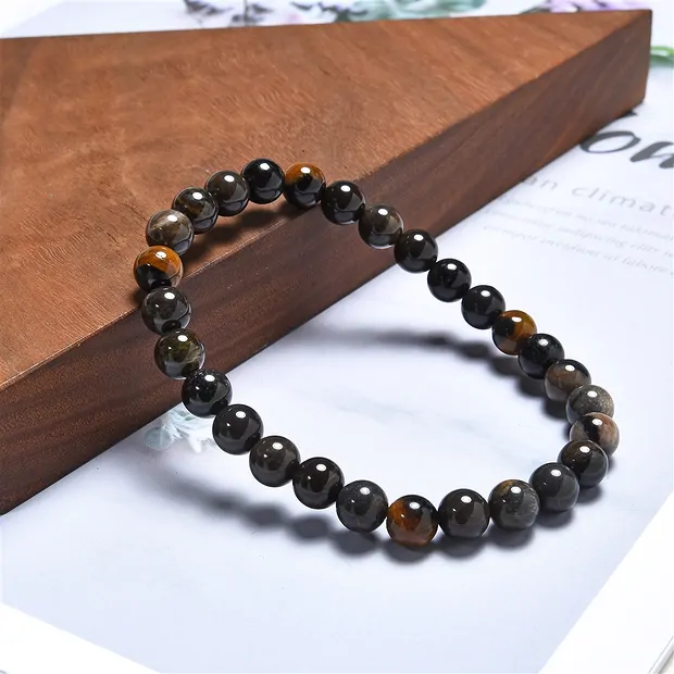 Pulsera, Madera petrificada (negra), cuentas 06mm | Marco Schreier